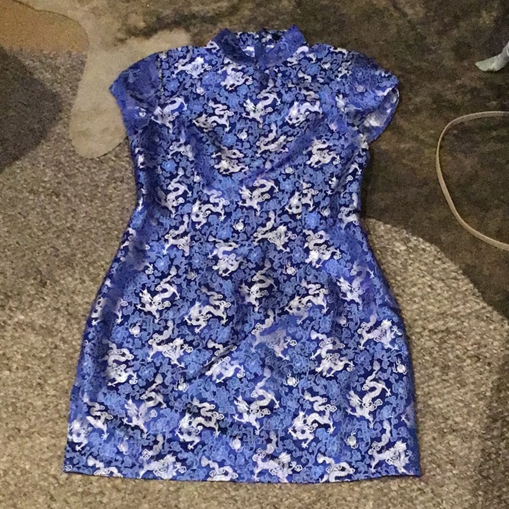 Delia’s Asian inspired blue satin like dress size Medium -Dolls Kill Hollywood